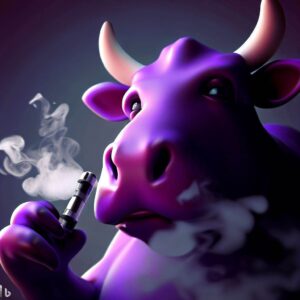 contenuti emozionali e pertinenti mucca viola che fuma la sigaretta elettronica